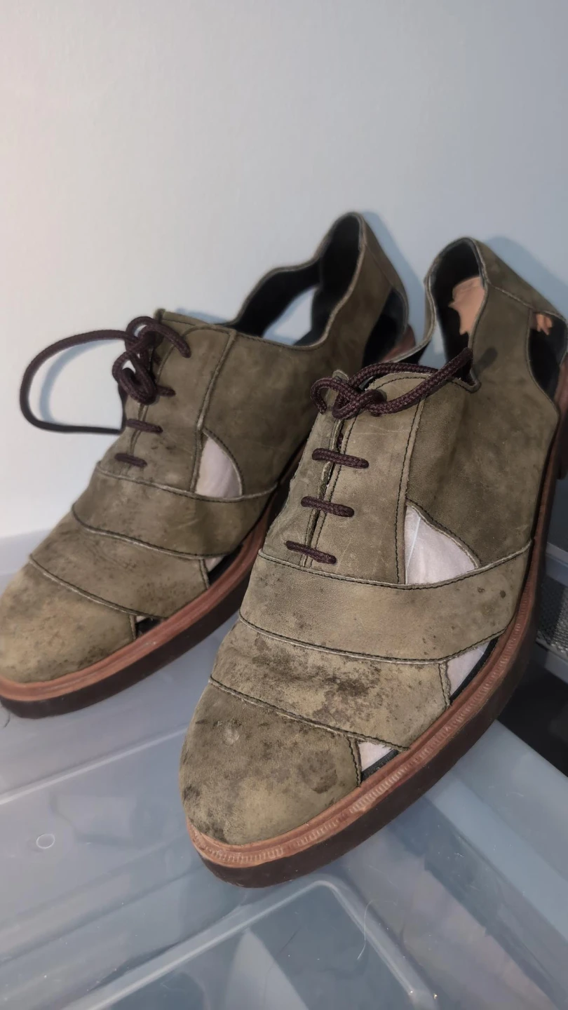 Vintage Handmade Olive Green Suede Cutout Shoes