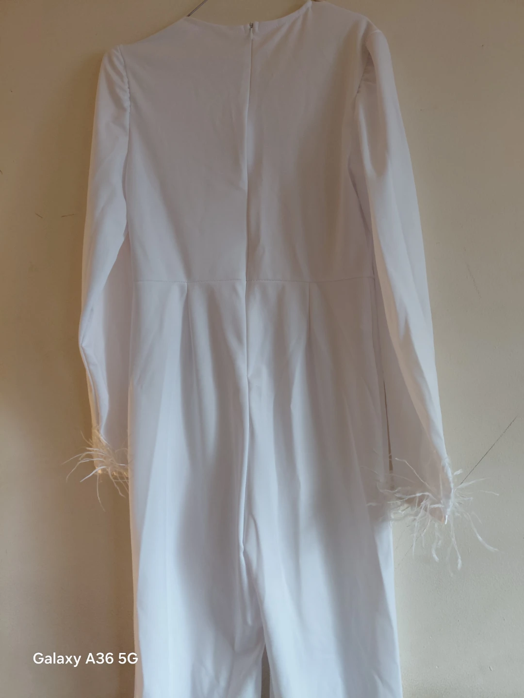 White Jumpsuit with Feather Cuffs - photo 3