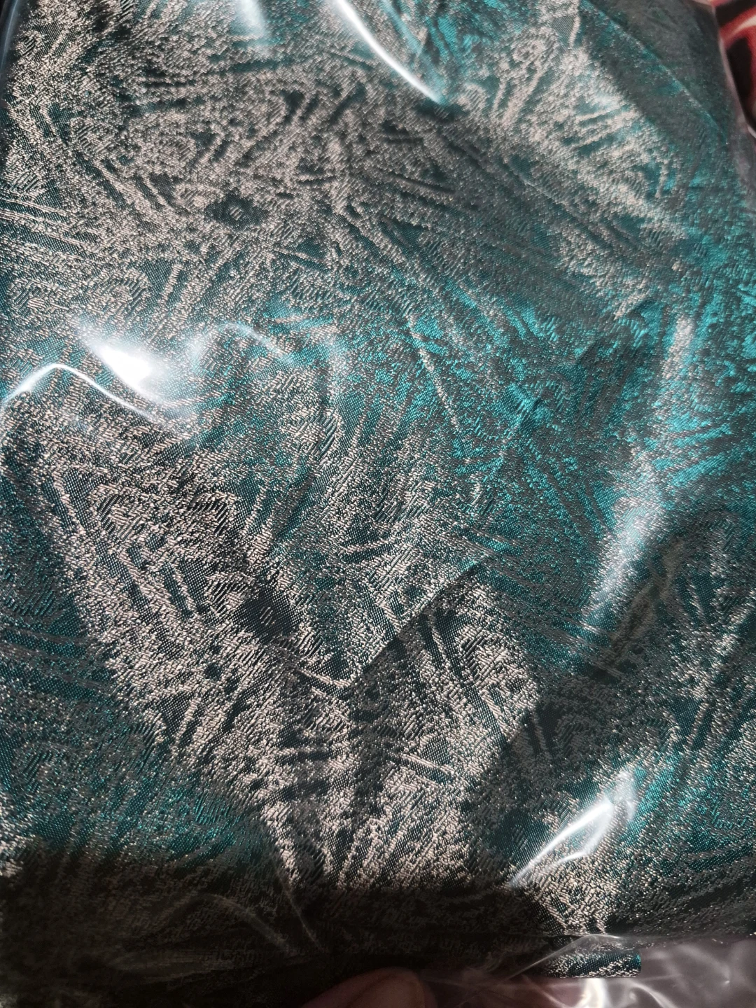 Teal Metallic Brocade Fabric