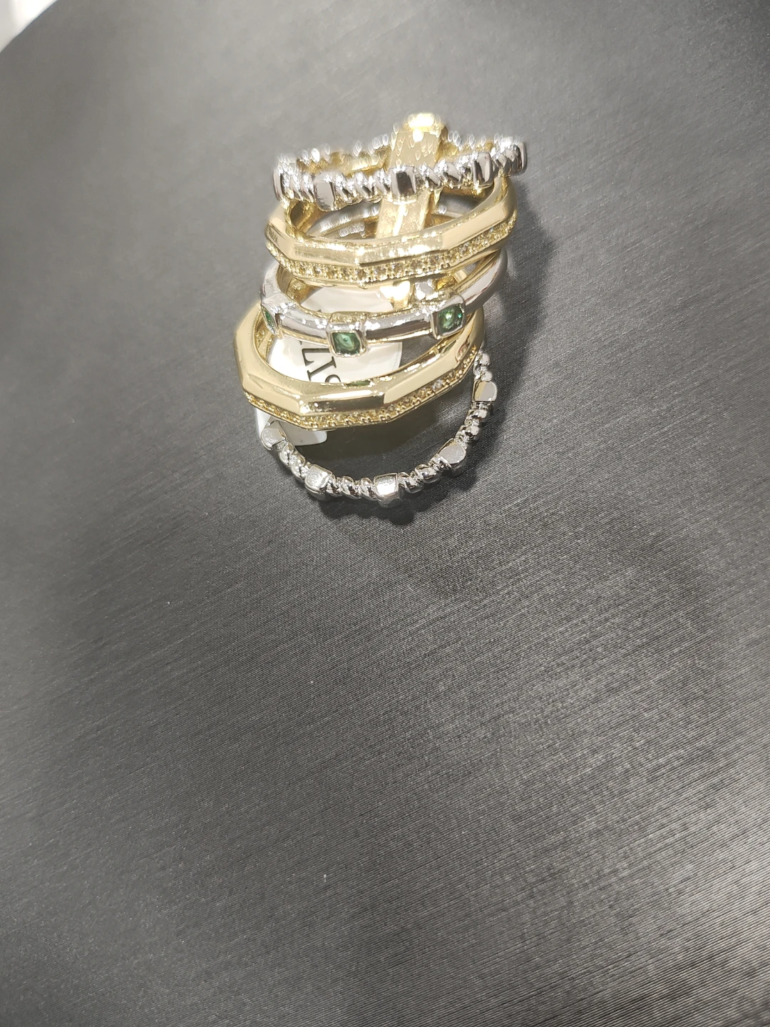 Set of 7 Gold-Tone Stacking Rings with Rhinestones - photo 4