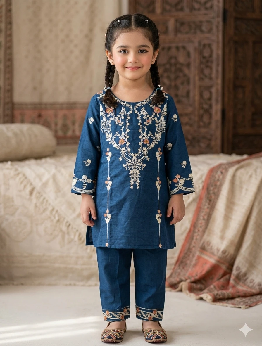 Guddi Guldasta Embroidered Blue 2-Piece Outfit