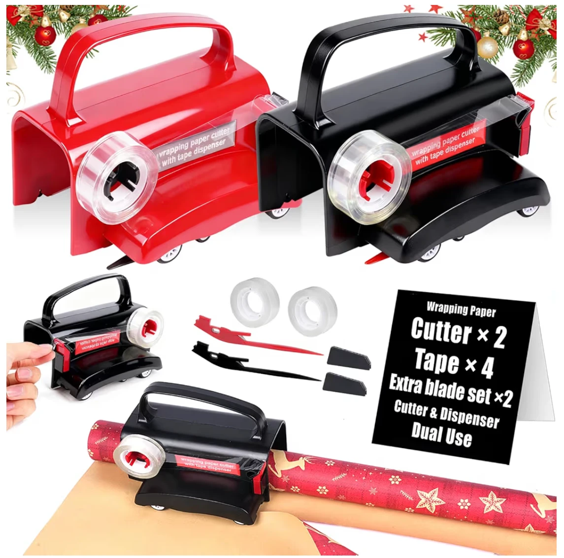Dual Function Wrapping Paper Cutter with Tape Dispenser(2 pack) - photo 3