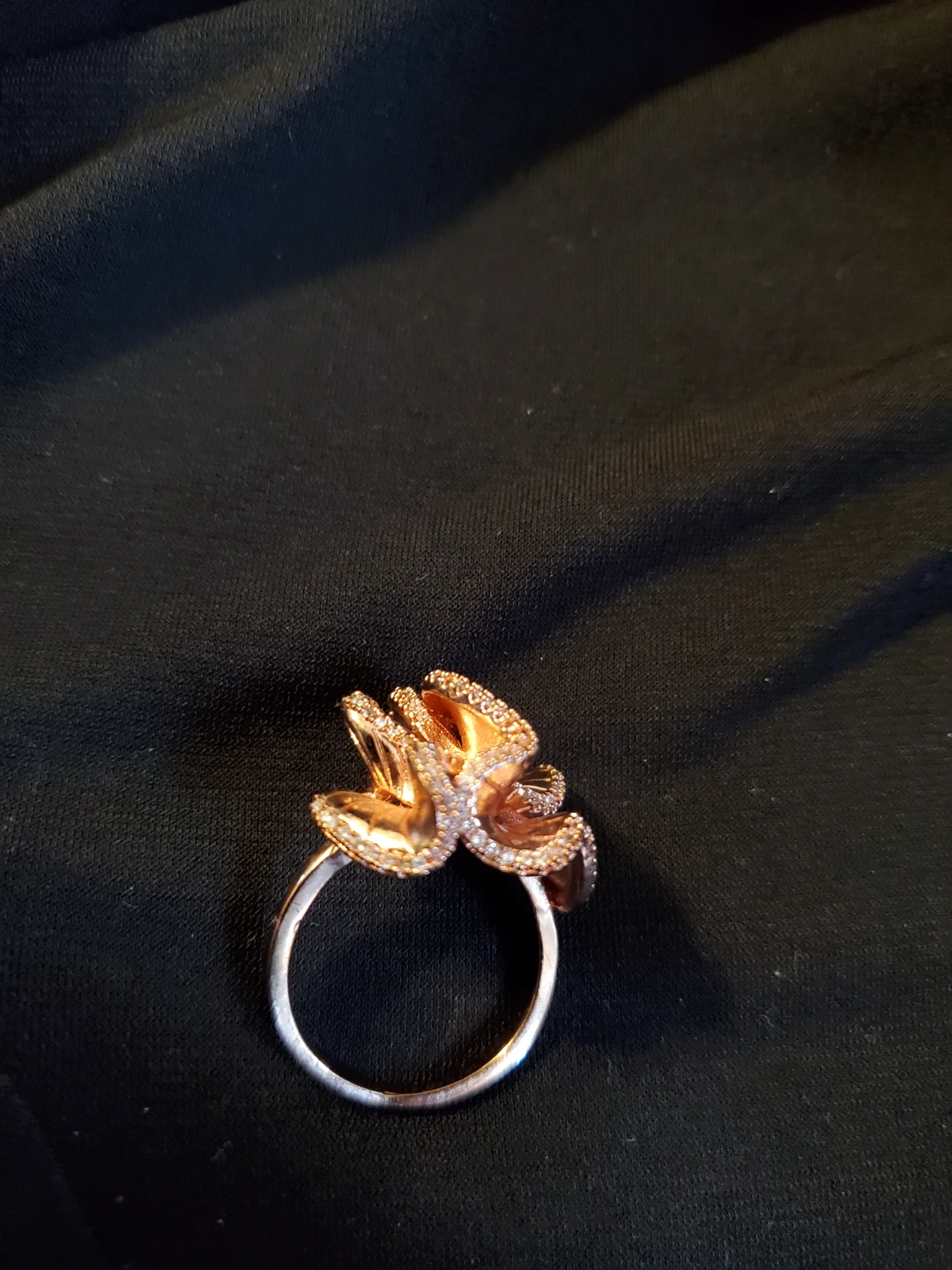 Rose Gold Flower Ring with Crystals