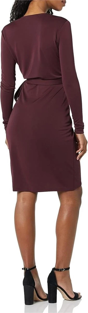 Amazon Essentials Long Sleeve Wrap Dress - Burgundy, Medium - photo 2