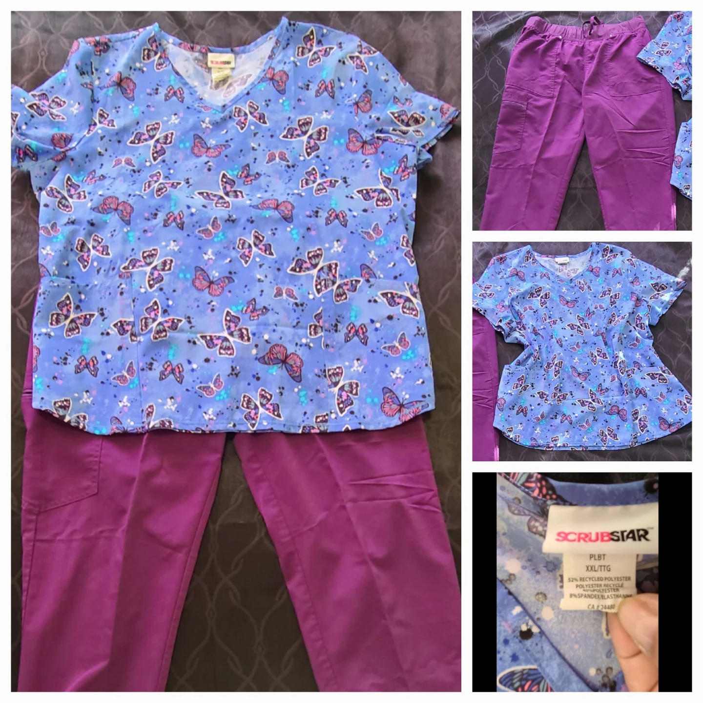 Scrubstar Butterfly Print Scrub Top and Pants Set - XXL - photo 2