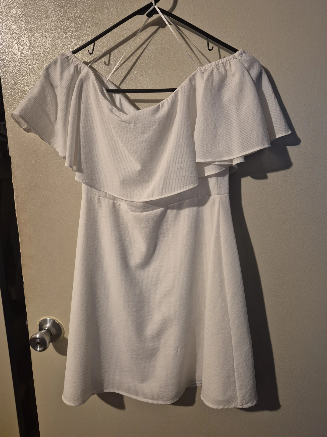 White Off-the-Shoulder Ruffle Dress