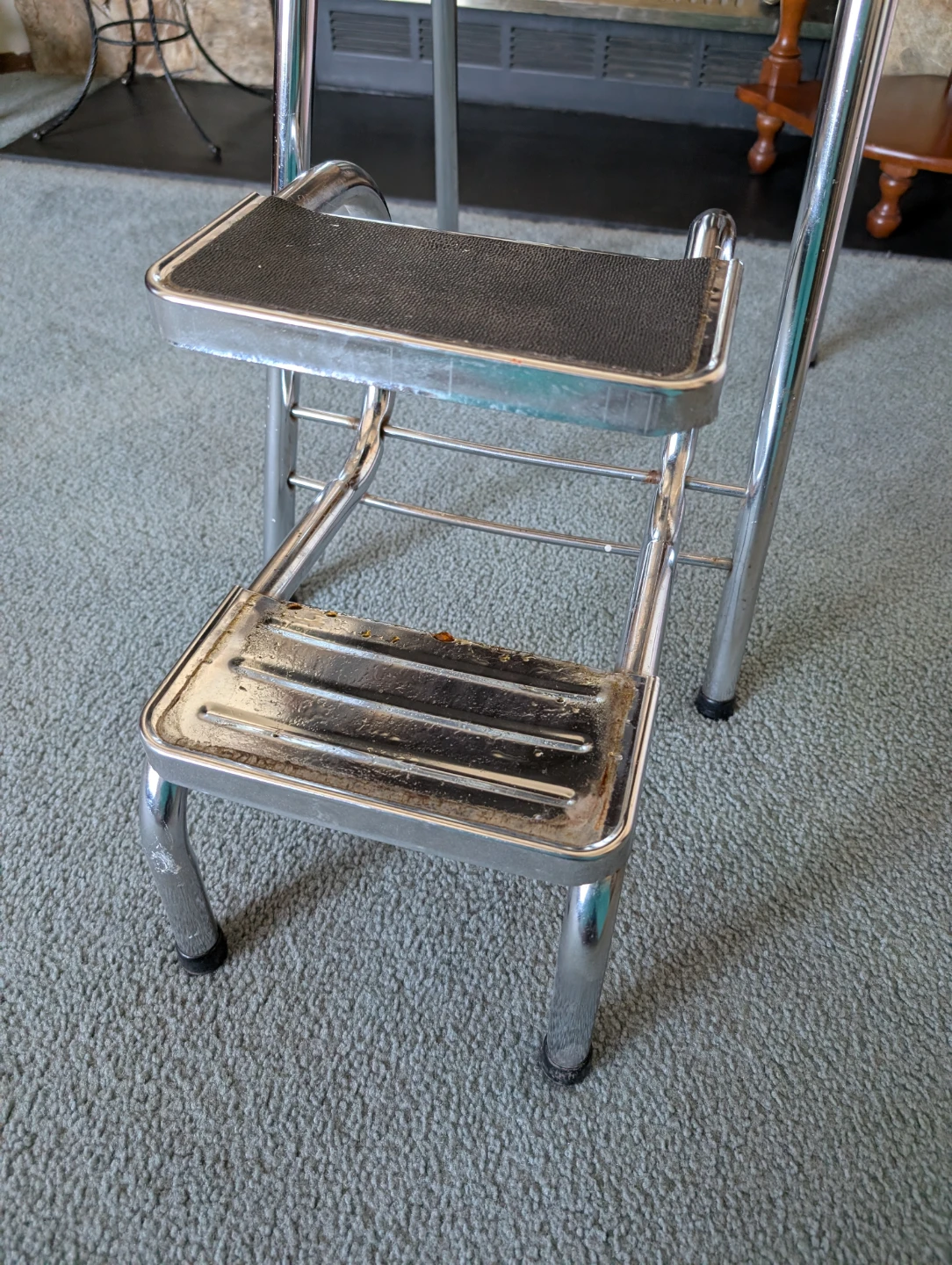 Vintage Step Stool Chair Cream Vinyl Chrome 🆓 - photo 2
