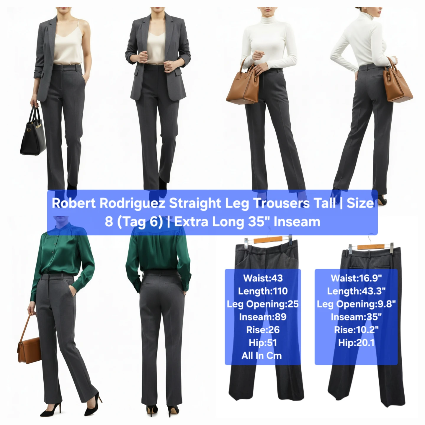Robert Rodriguez Straight Leg Trousers Tall Size 8 Long 35"