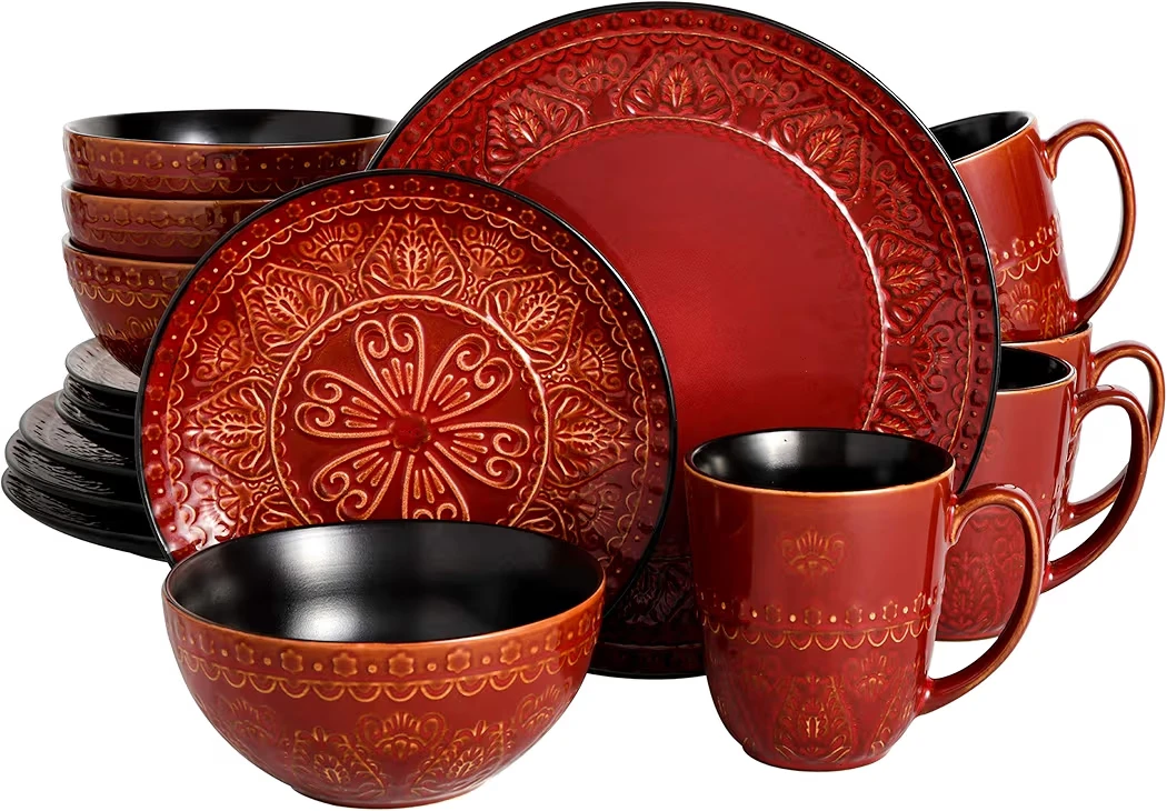 Red Embossed Ceramic Dinnerware Set