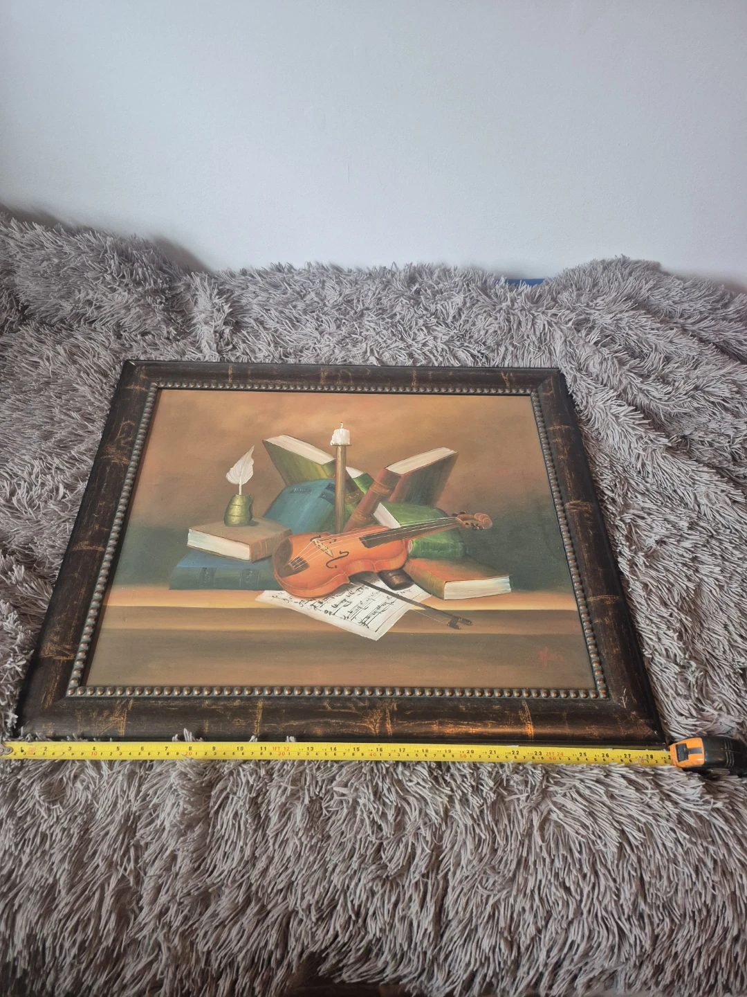 Framed Still Life Painting - Violin and Books - photo 3