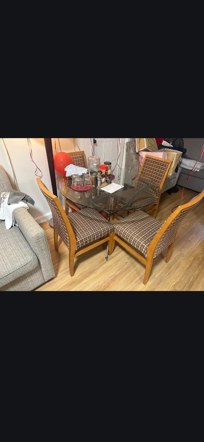 Glass top dining table with 4 chairs