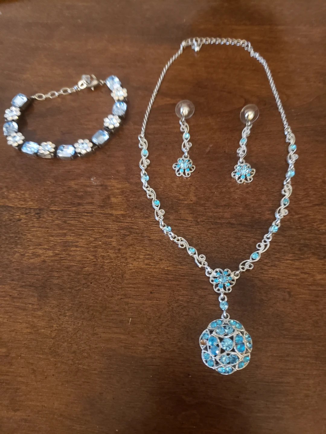 Blue Crystal Necklace, Bracelet, and Earring Set