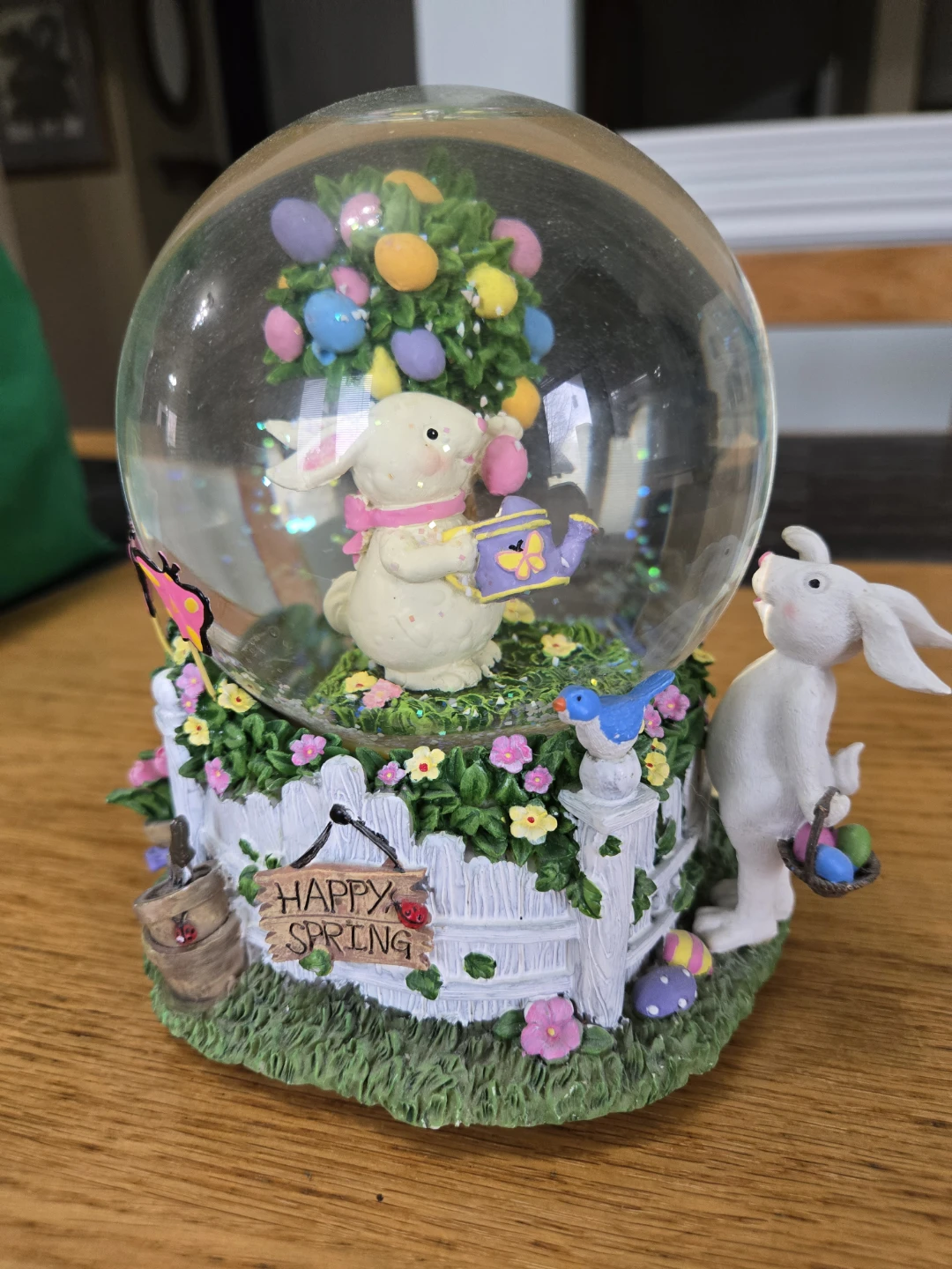 Happy Spring Easter Bunny Musical Snow Globe