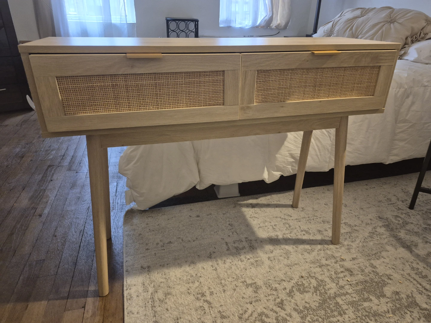 Light Wood Console Table with Rattan Doors - photo 2