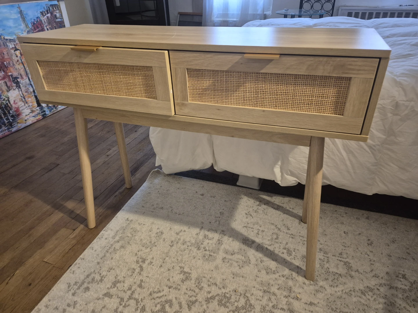 Light Wood Console Table with Rattan Doors - photo 3
