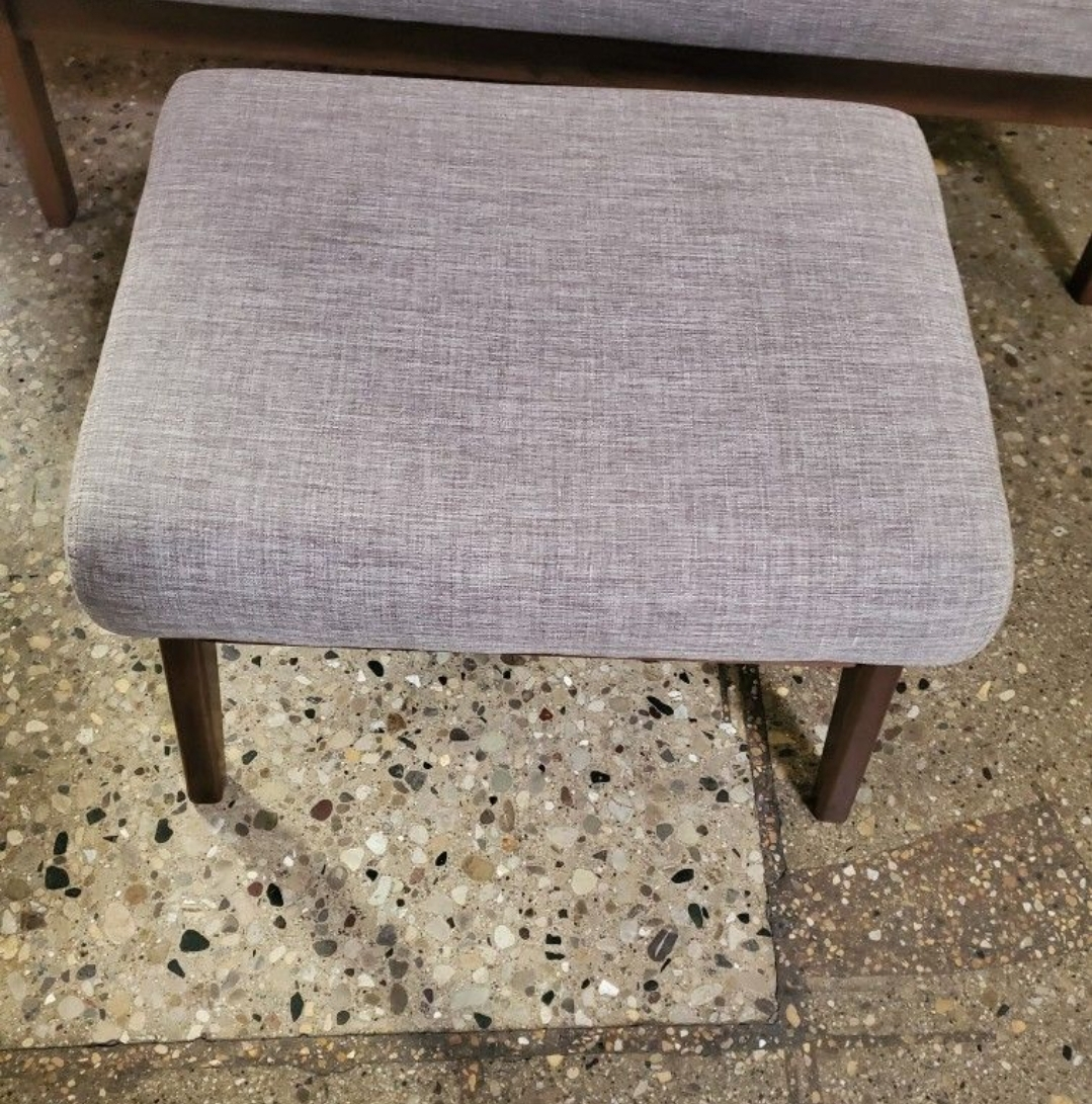 Mid-Century Modern Loveseat and Ottoman Set - Grey Fabric - photo 3
