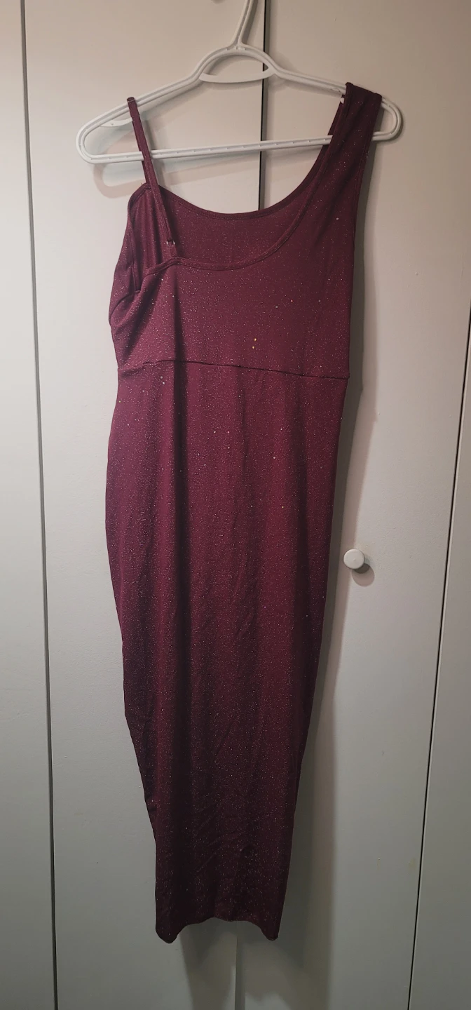 Maroon Sparkle One-Shoulder Dress - photo 2