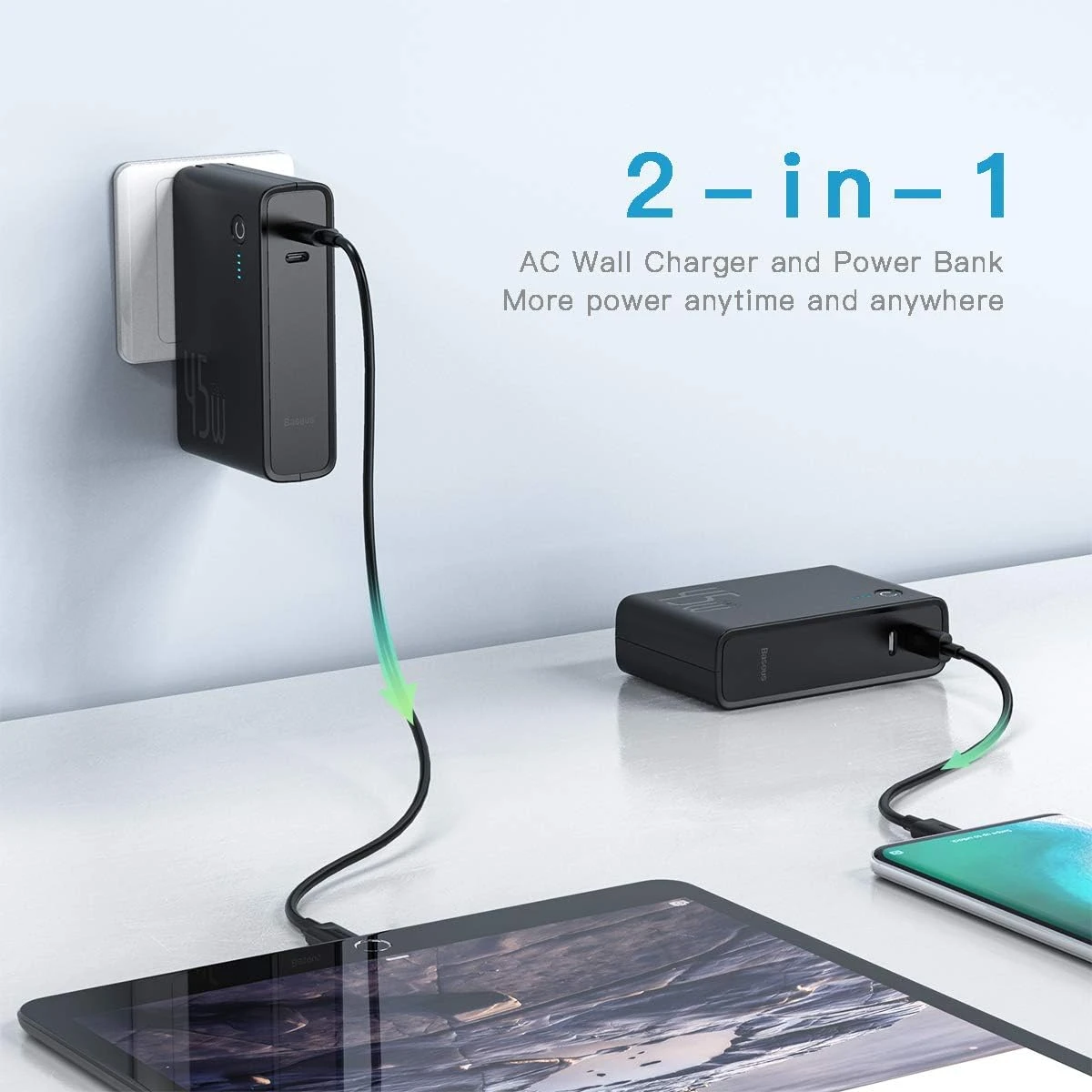 Baseus 45W GaN Dual USB-C 2 in 1 Power Bank & Charger 🏆 - photo 2