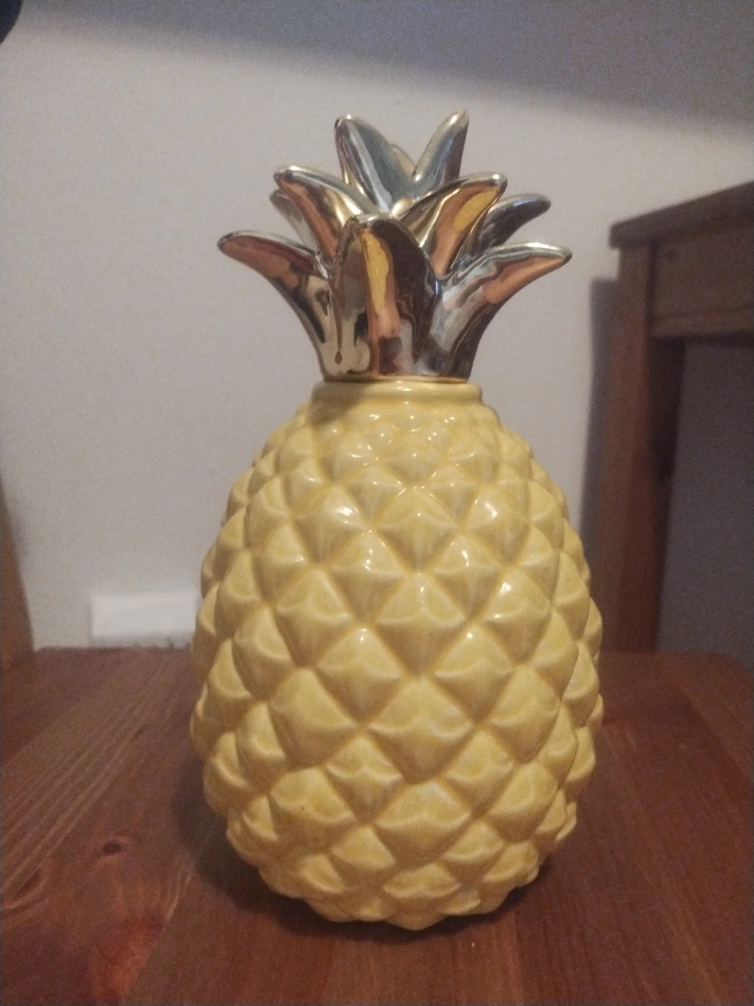 Yellow Pineapple Shaped Ceramic Jar with gold Top