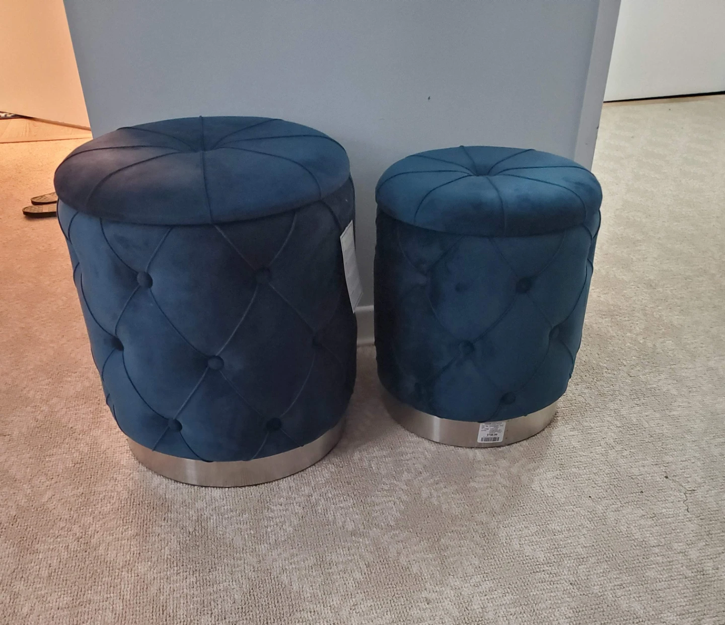 Set of 2 Blue Velvet Storage Ottomans