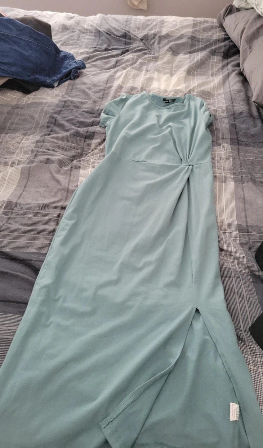 SHEIN Teal Ruched Side Slit Midi Dress