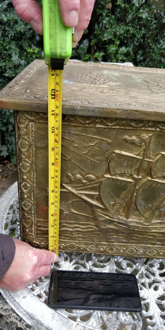 Vintage Embossed Brass Chest Trunk with Ship Design - photo 5