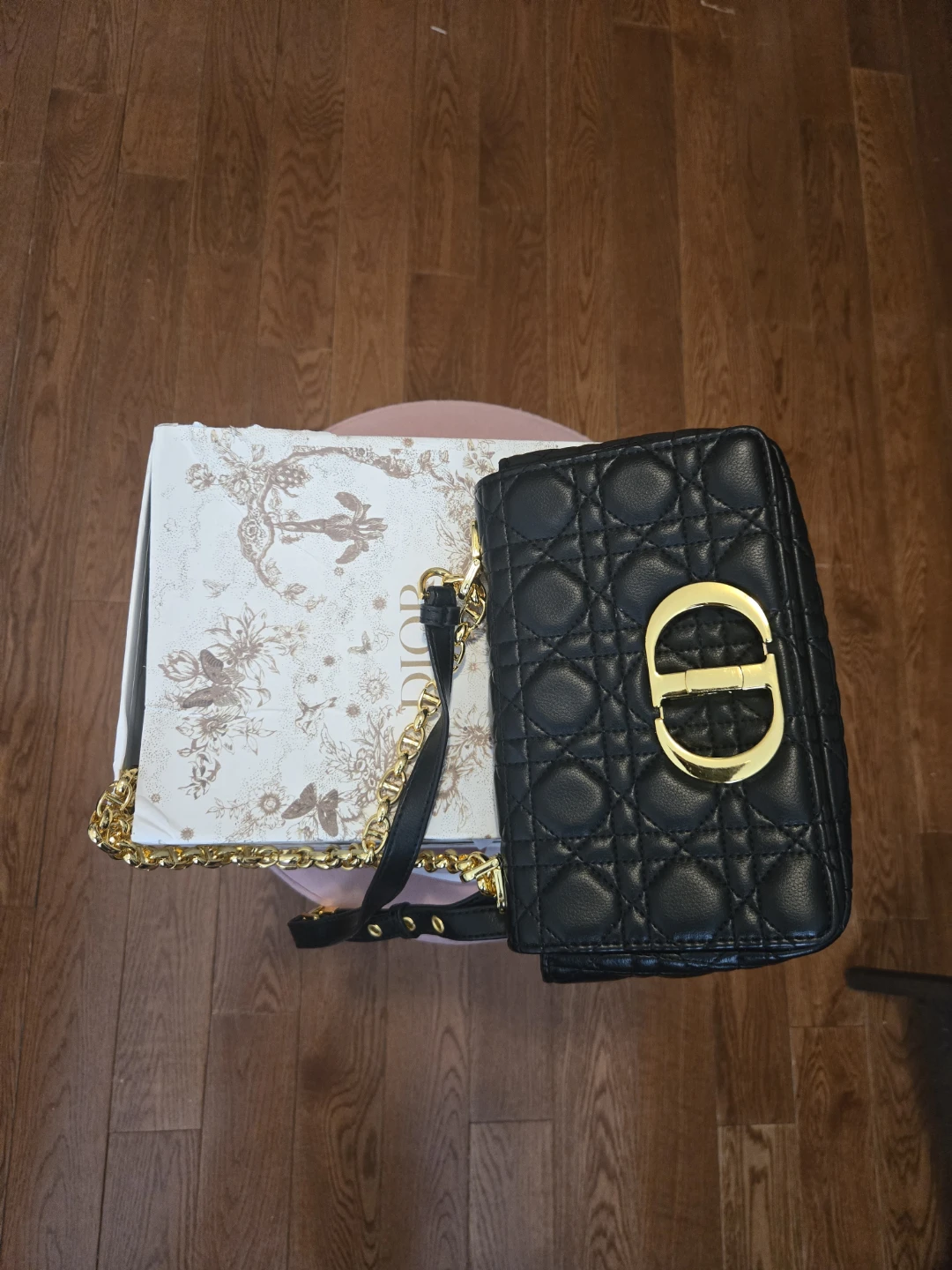 Christian Dior Black Quilted Lambskin Lady Dior Wallet on Chain