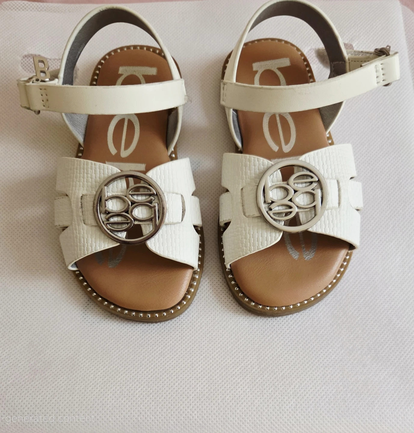 Bebe White Embellished Strap Sandals - Kids Size