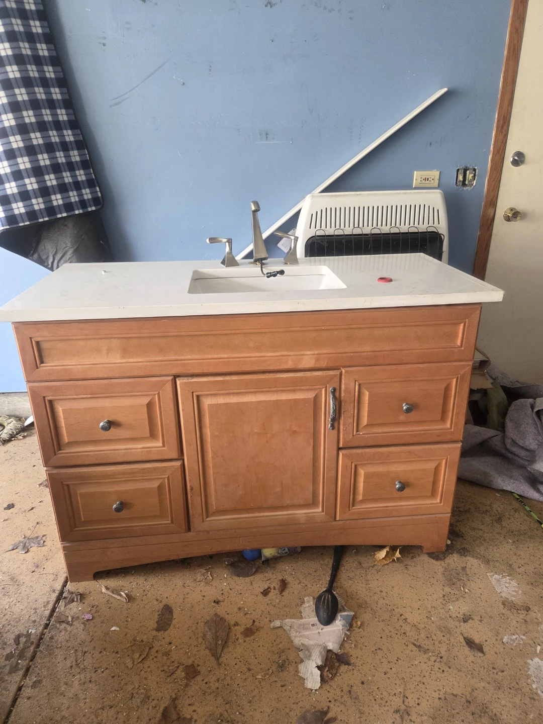 Wooden Vanity Cabinet with Sink and Faucet and wall cabinet