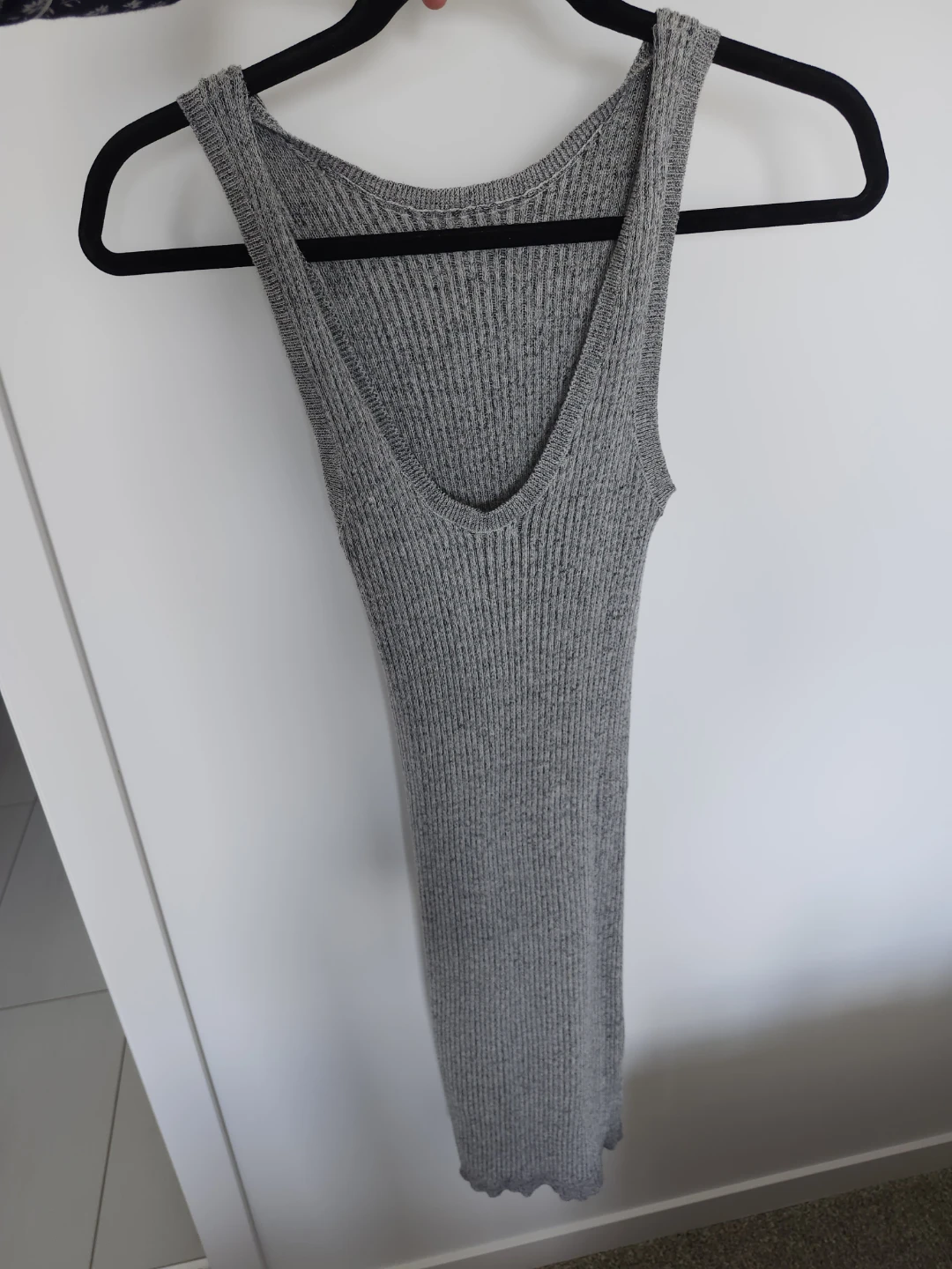 Grey Ribbed Sleeveless Midi Dress - Size M