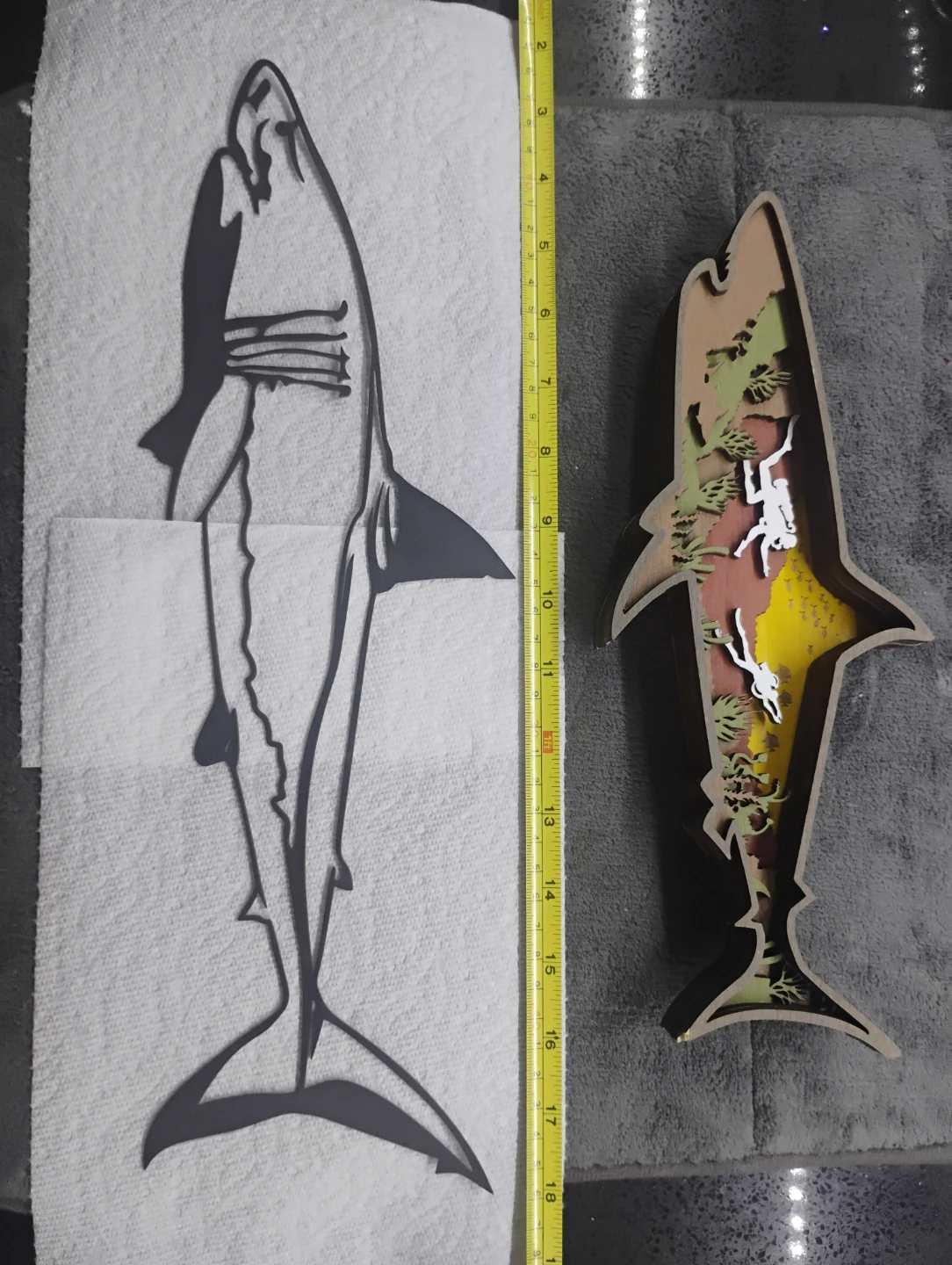 Two decorative shark ornaments..