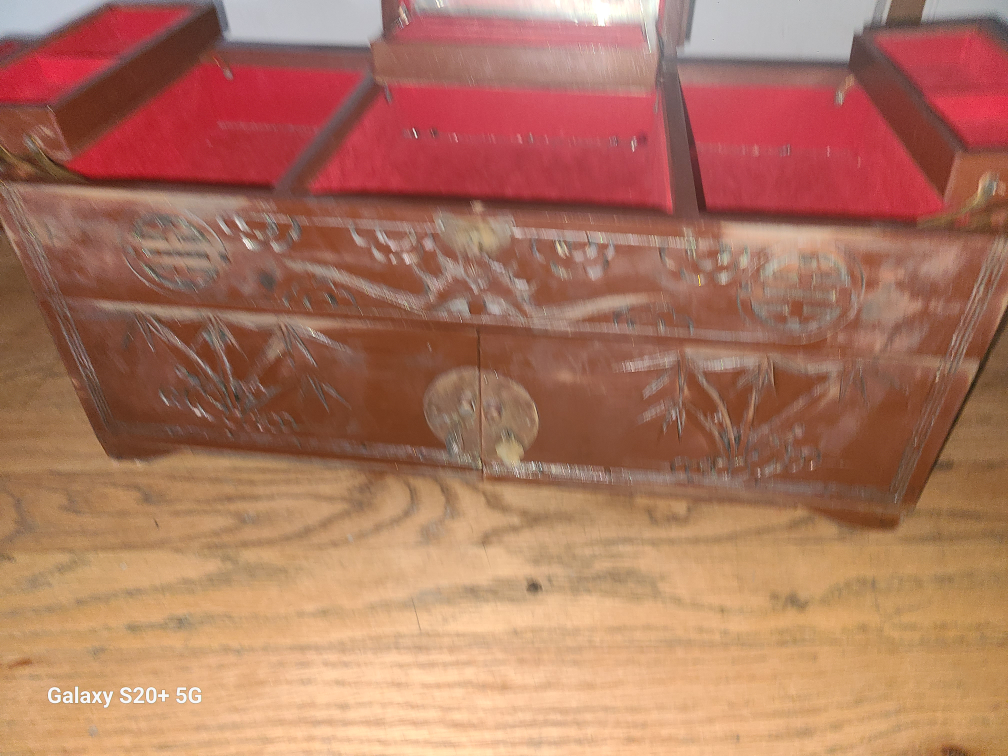 Vintage Carved Wooden Jewelry Box with Mirror - photo 4