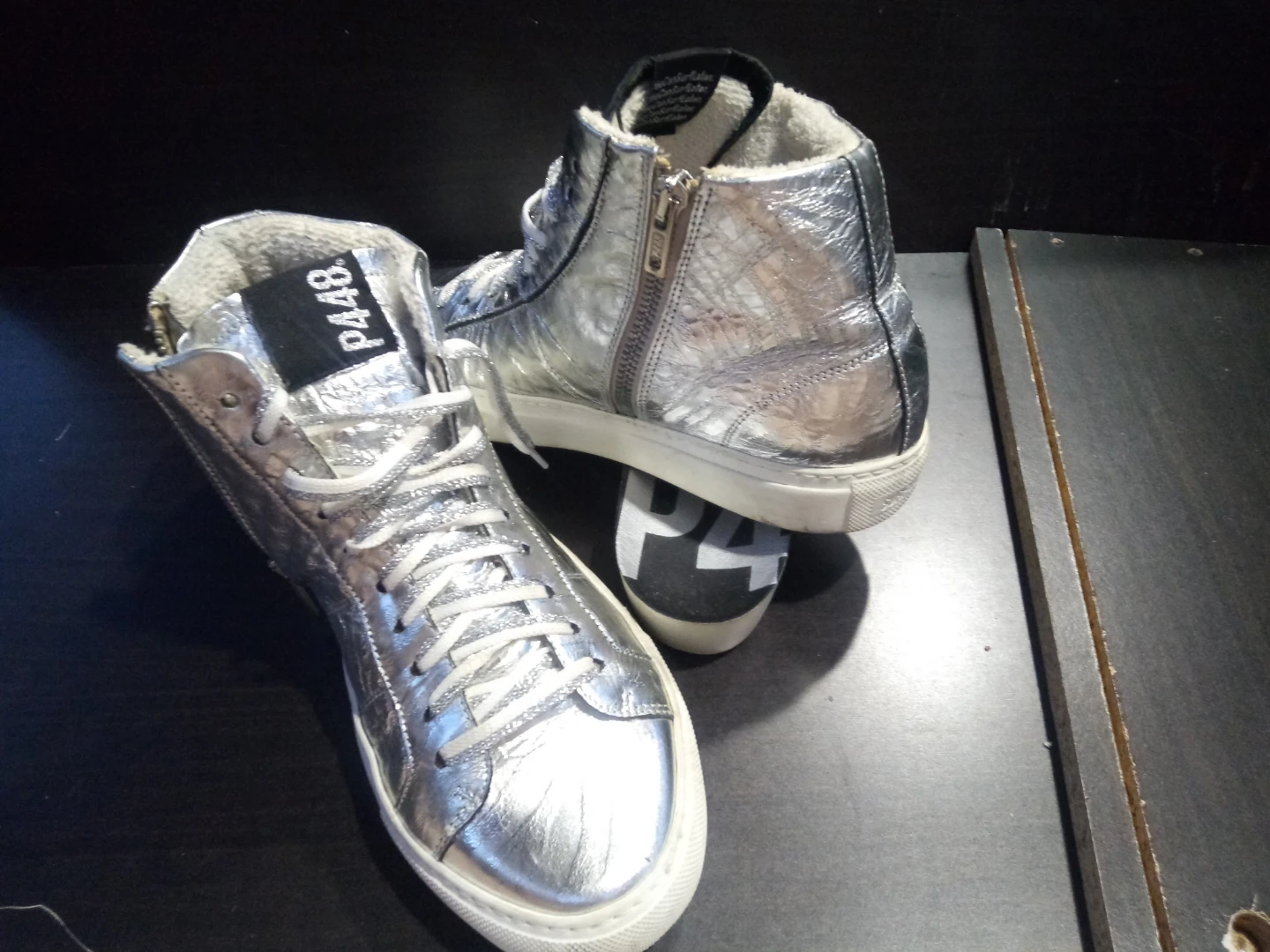 P448 Silver High-Top Sneakers with Fur Lining - photo 4