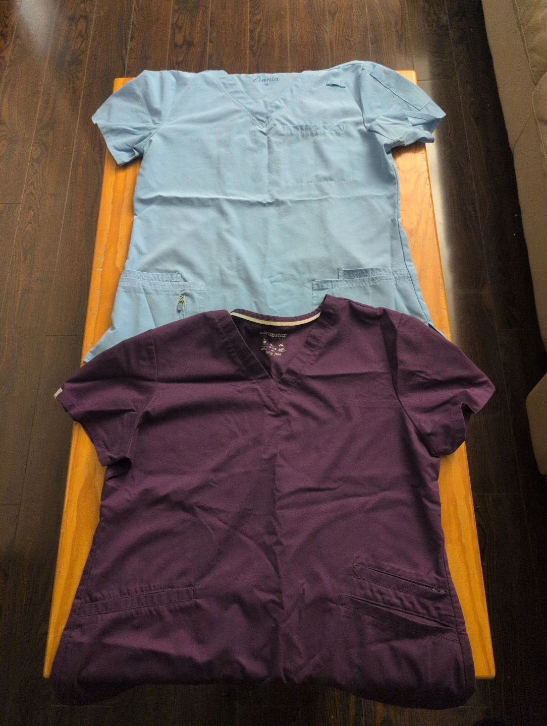 2 Scrub Tops - Light Blue & Purple