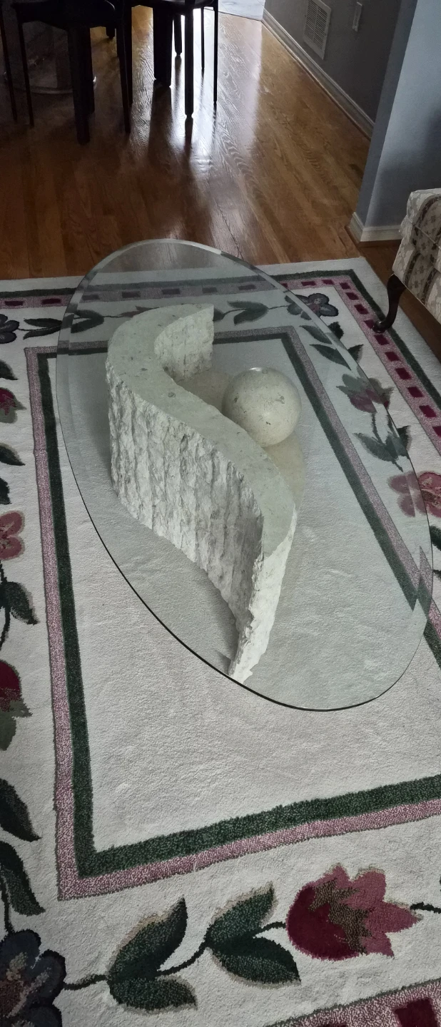 Glass Top Coffee Table with Stone Base