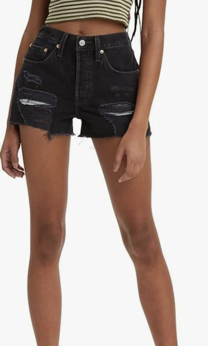 Levi's 501 Women's Black Denim Distressed Shorts Size 25