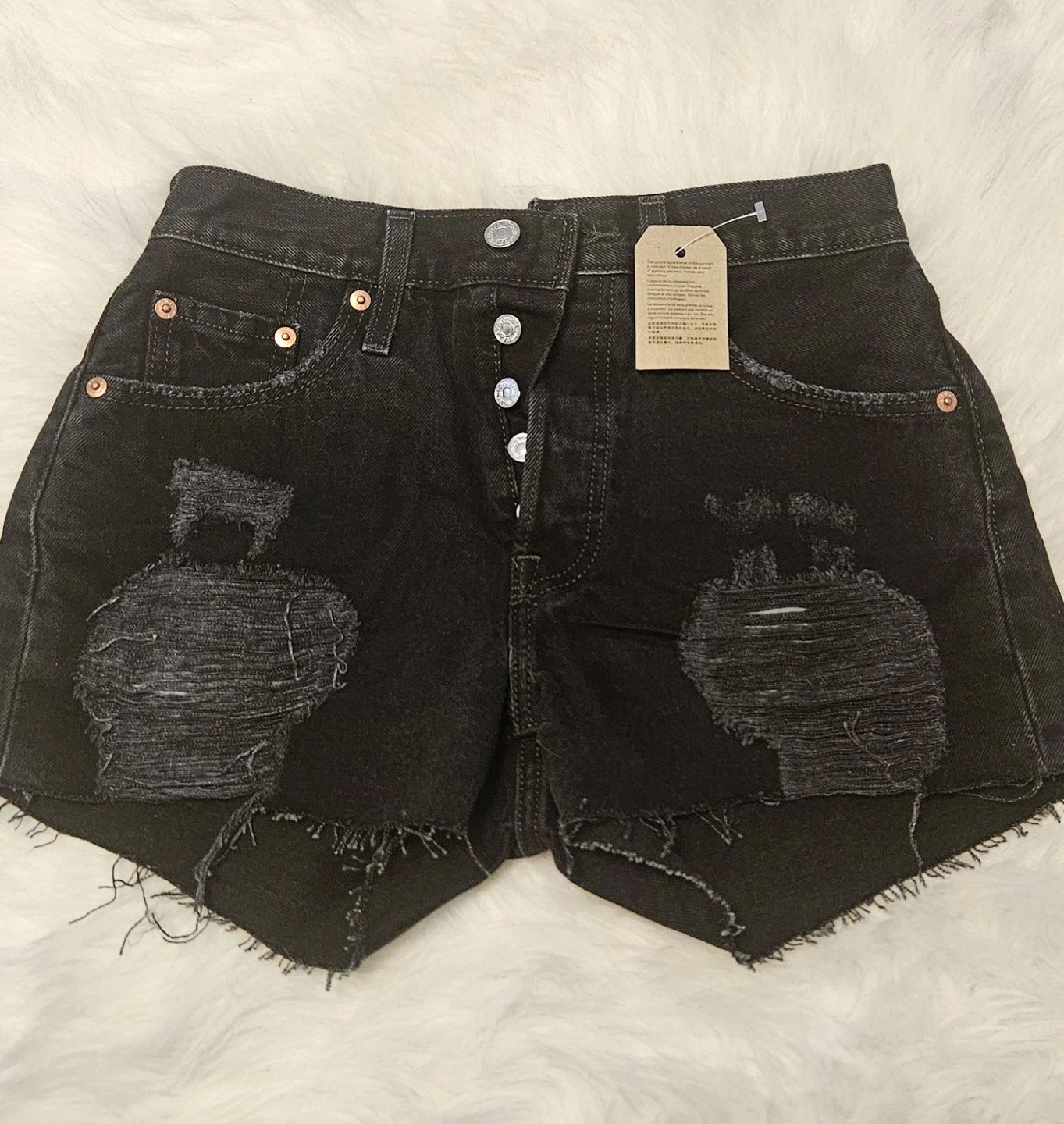 Levi's 501 Women's Black Denim Distressed Shorts Size 25 - photo 3