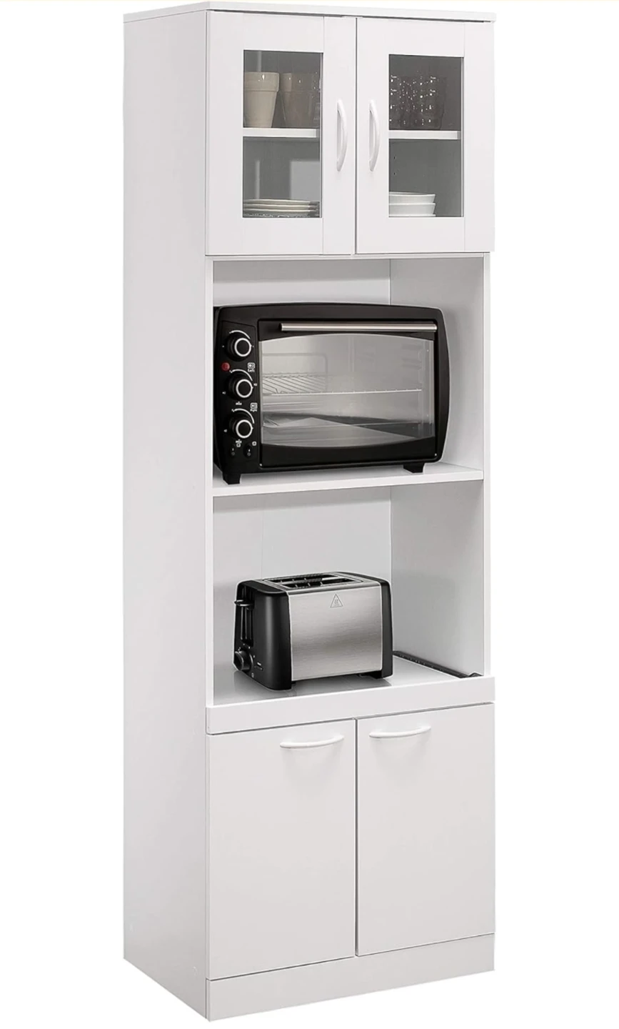 White Kitchen Storage Cabinet with Glass Doors