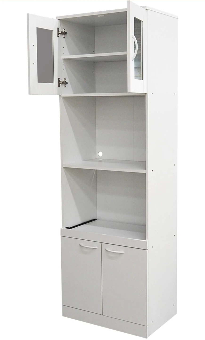 White Kitchen Storage Cabinet with Glass Doors - photo 2