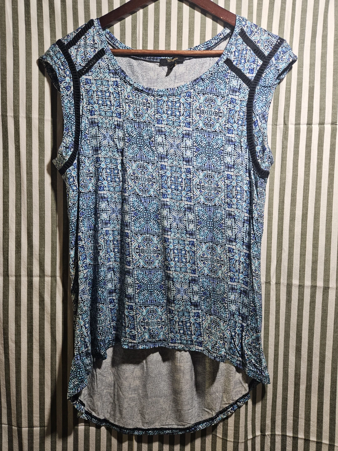 Blue Patterned Sleeveless Top