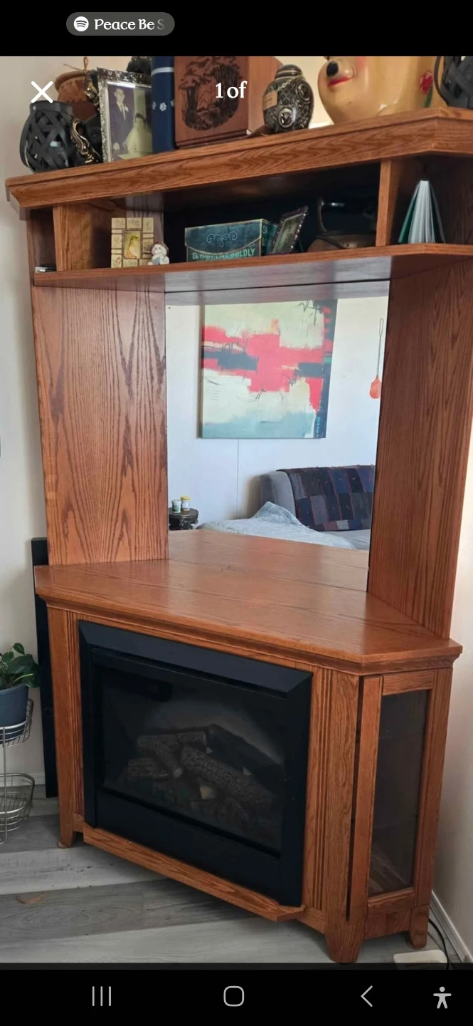 Solid Oak Electric Corner Fireplace