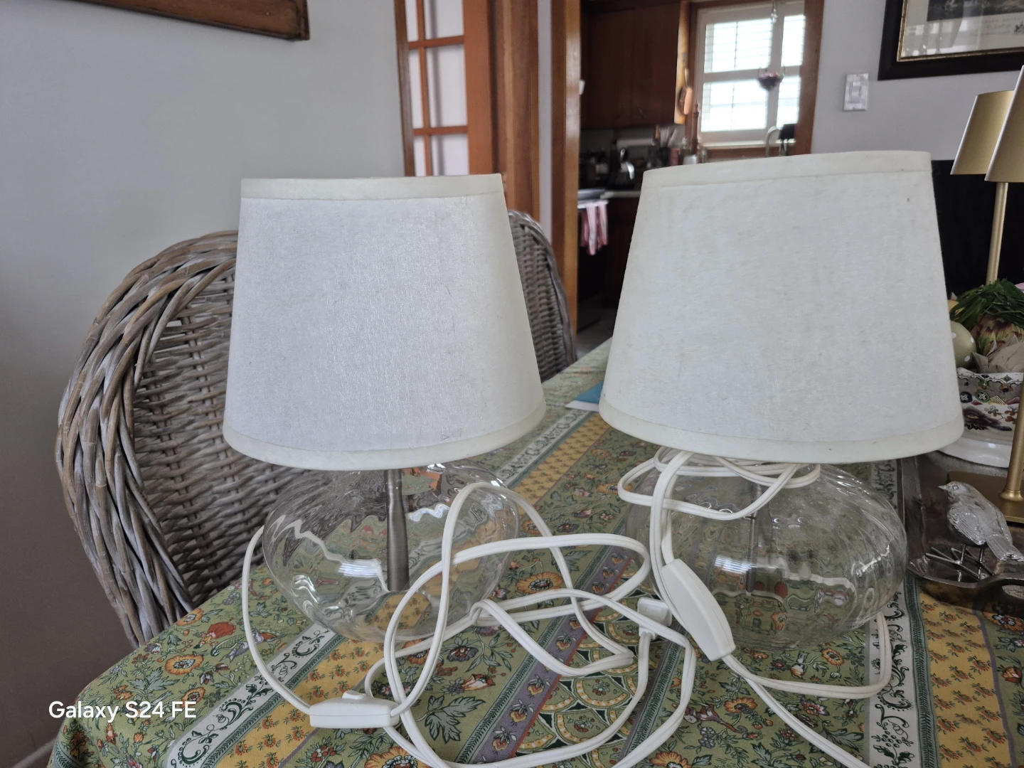 Clear Glass Accent Lamps with White Shades - photo 3
