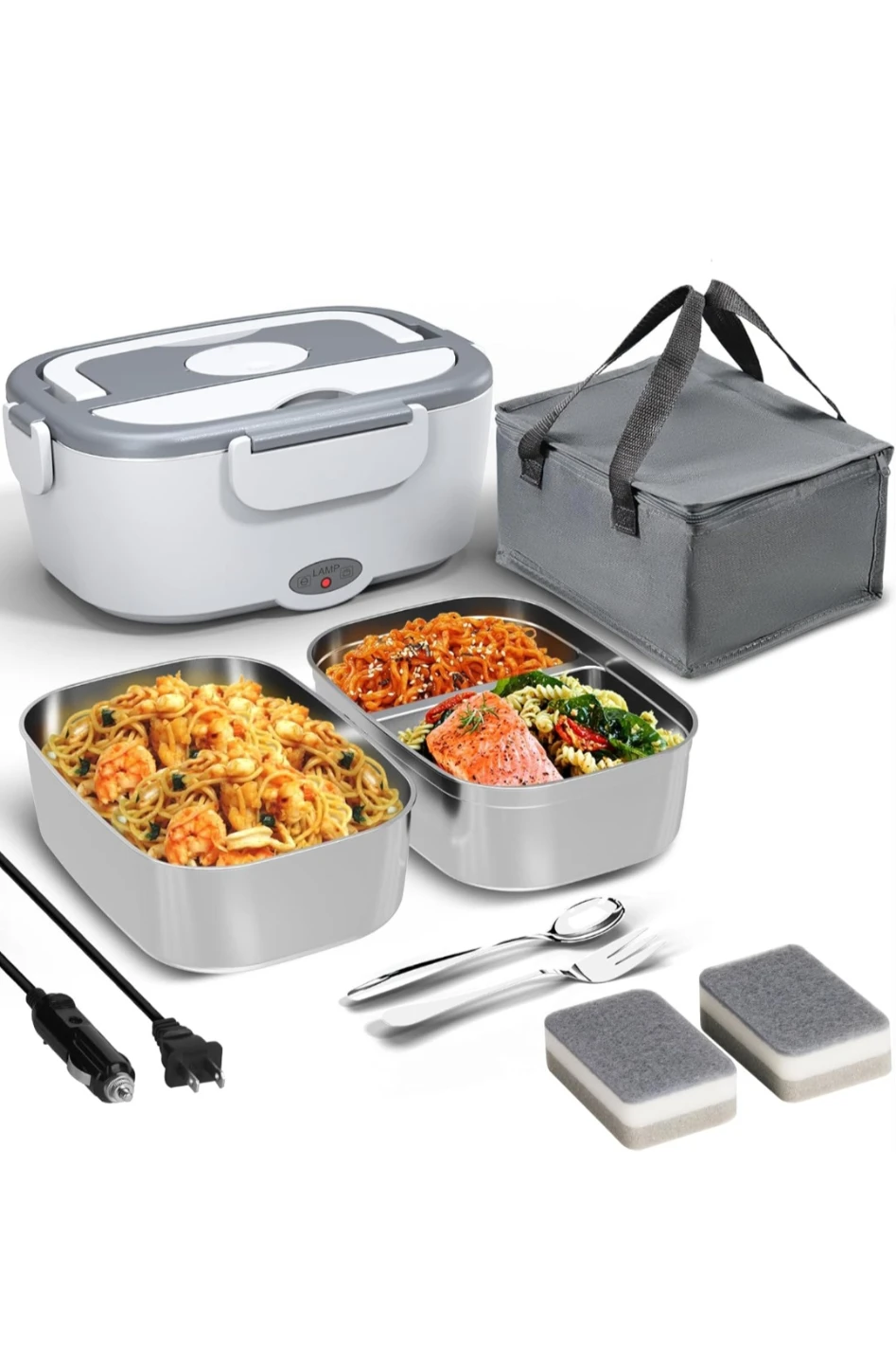 80W Electric Lunch Box with Dual Containers and Insulated Bag