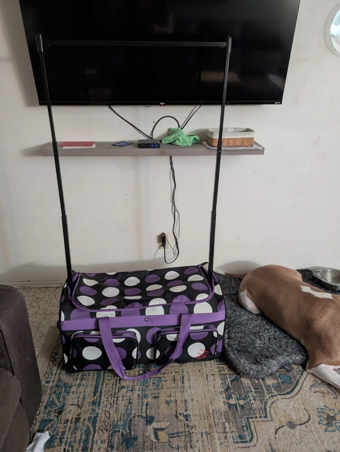 Purple and Black Polka Dot Rolling Travel Bag - photo 4