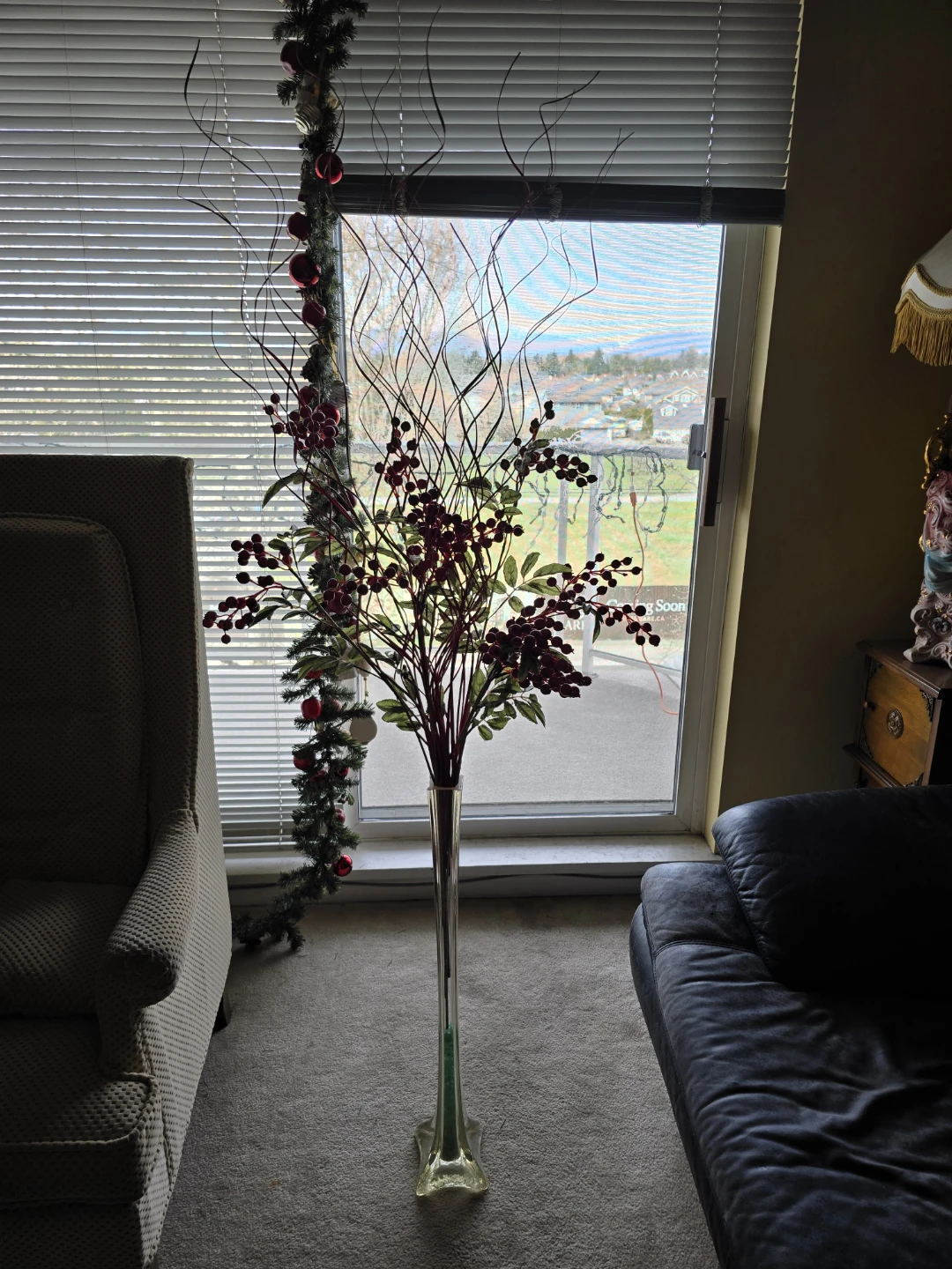 Tall Glass Vase with Red Berry and Red Branch Decor - photo 2