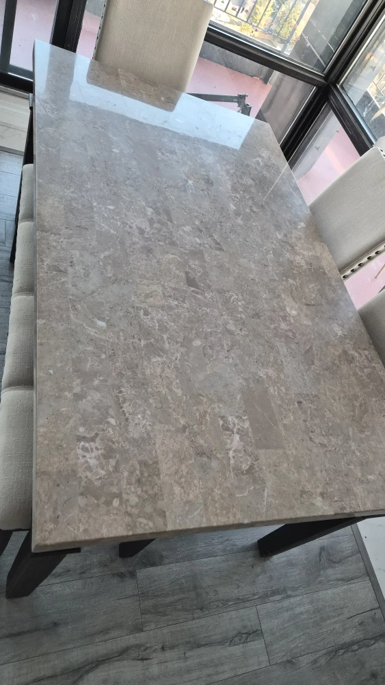 Marble Top Dining Table with Upholstered Bench
