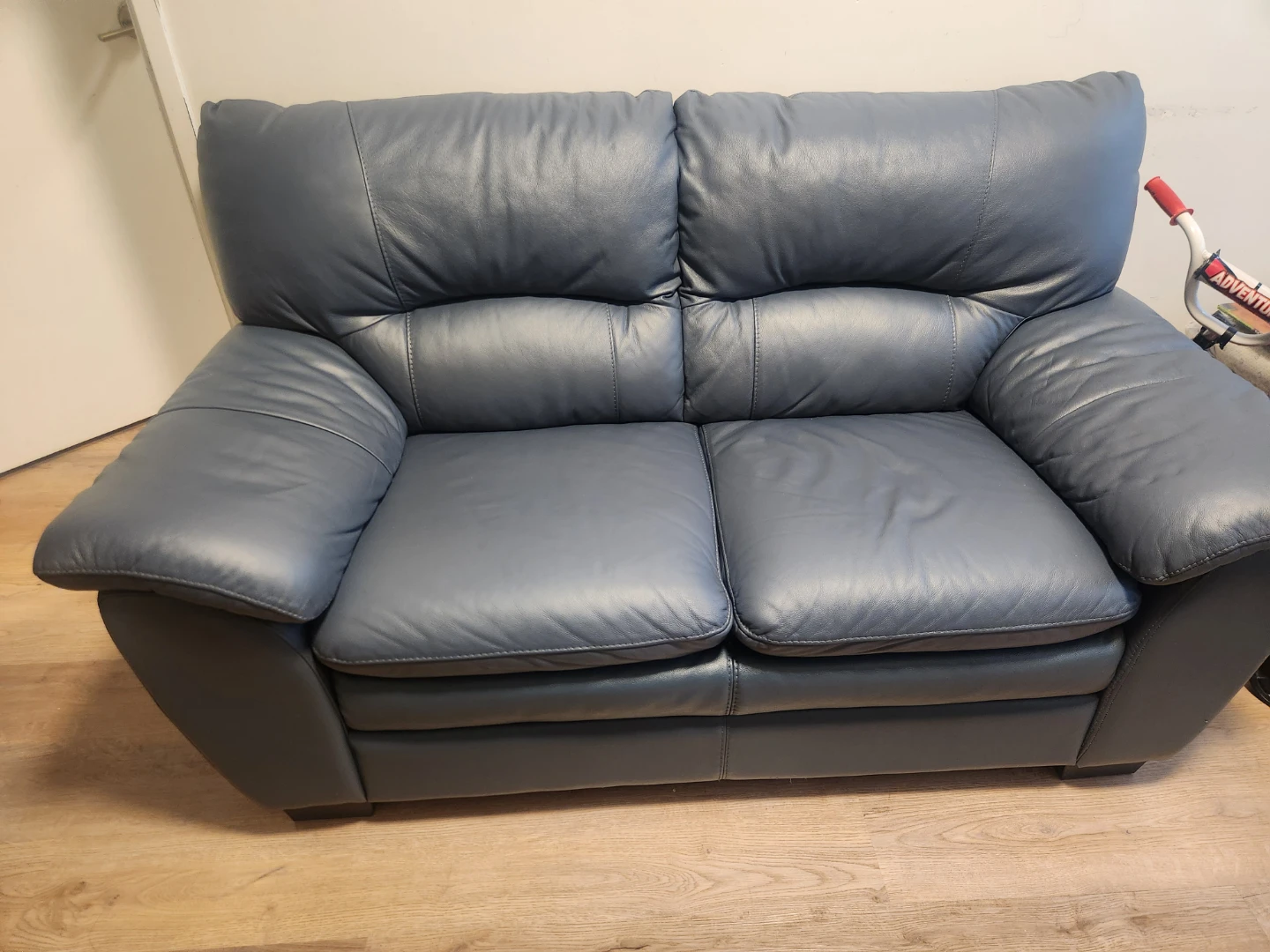 Blue Leather loveseat and chair