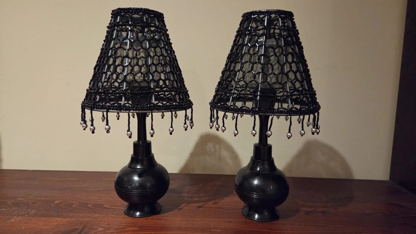 Pair of Black Beaded Table Lamps