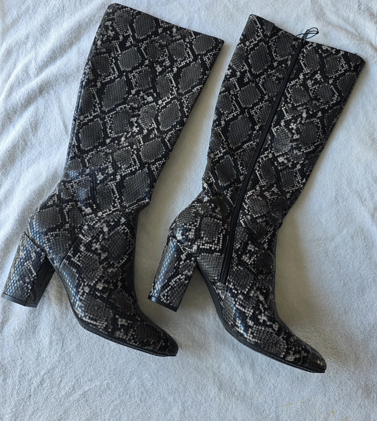 Knee-High Snake Print Boots