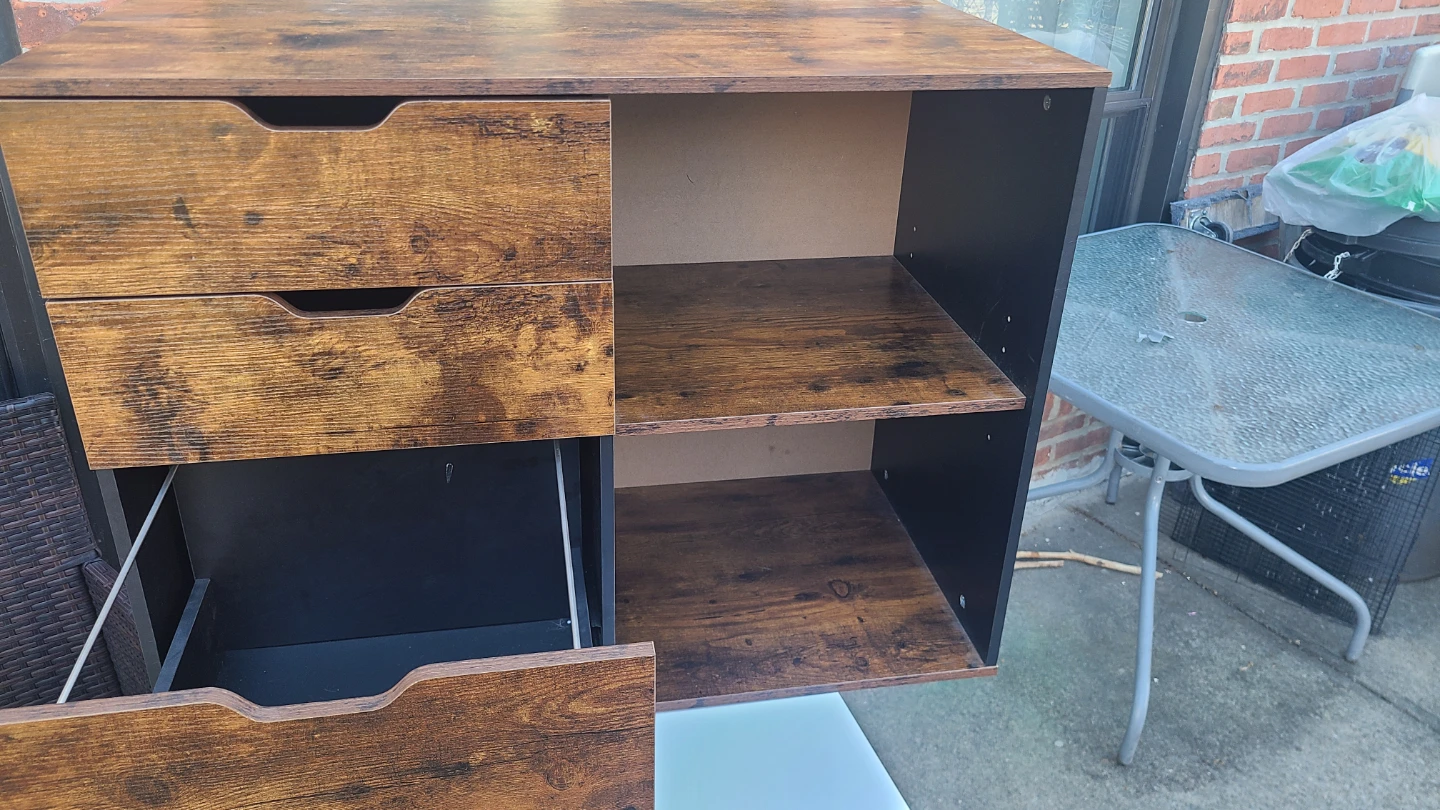 Wood Finish Storage Cabinet with 3 Drawers and Open Shelves - photo 3